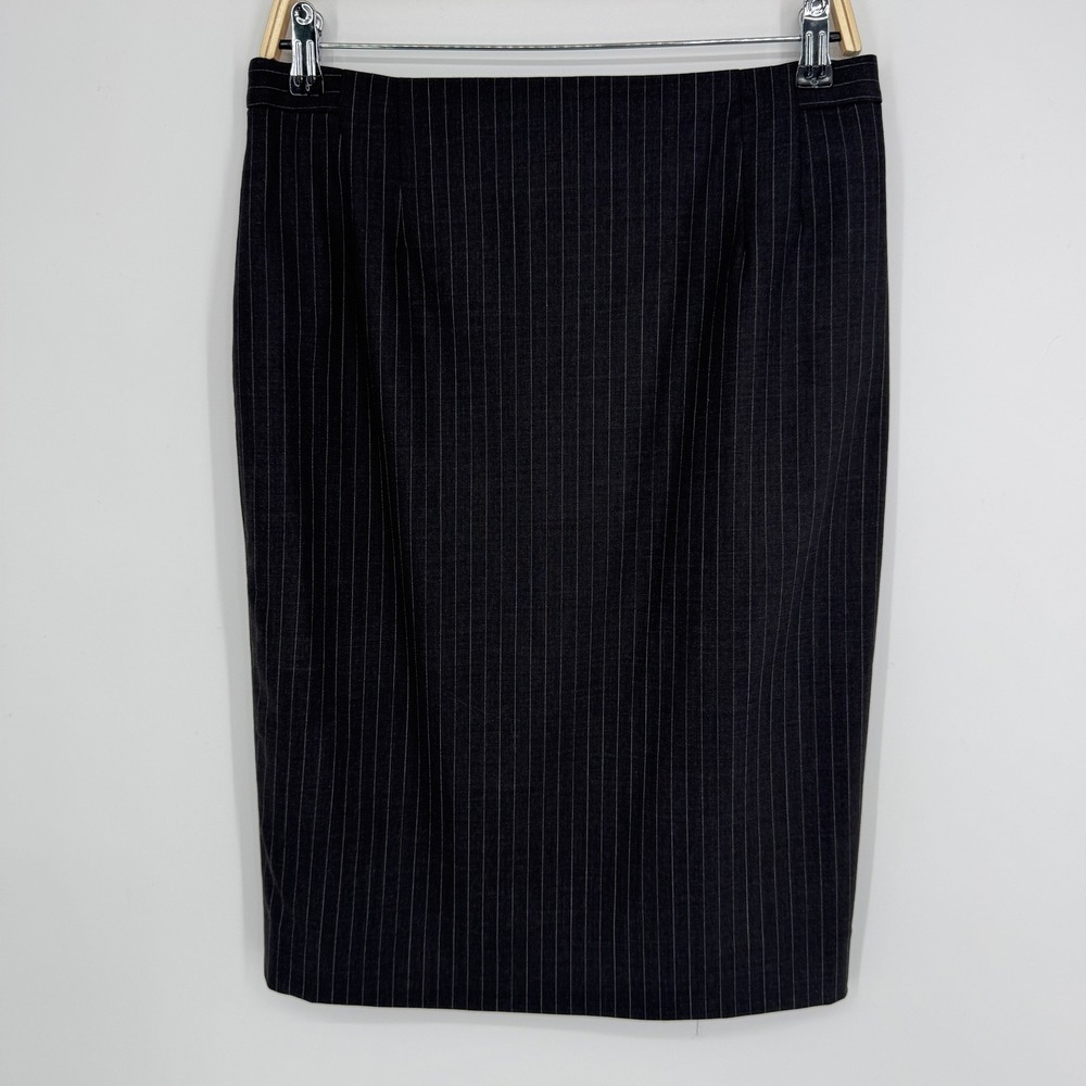 MM.LaFleur Pinstripe Skirt Suit Set 8 Charcoal Grey Wool Career Workwear Office - Picture 10 of 14
